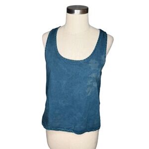 LA RELAXED Tank Top Blue Bleached Washed Tencel Scoop Neck Women's Size Small